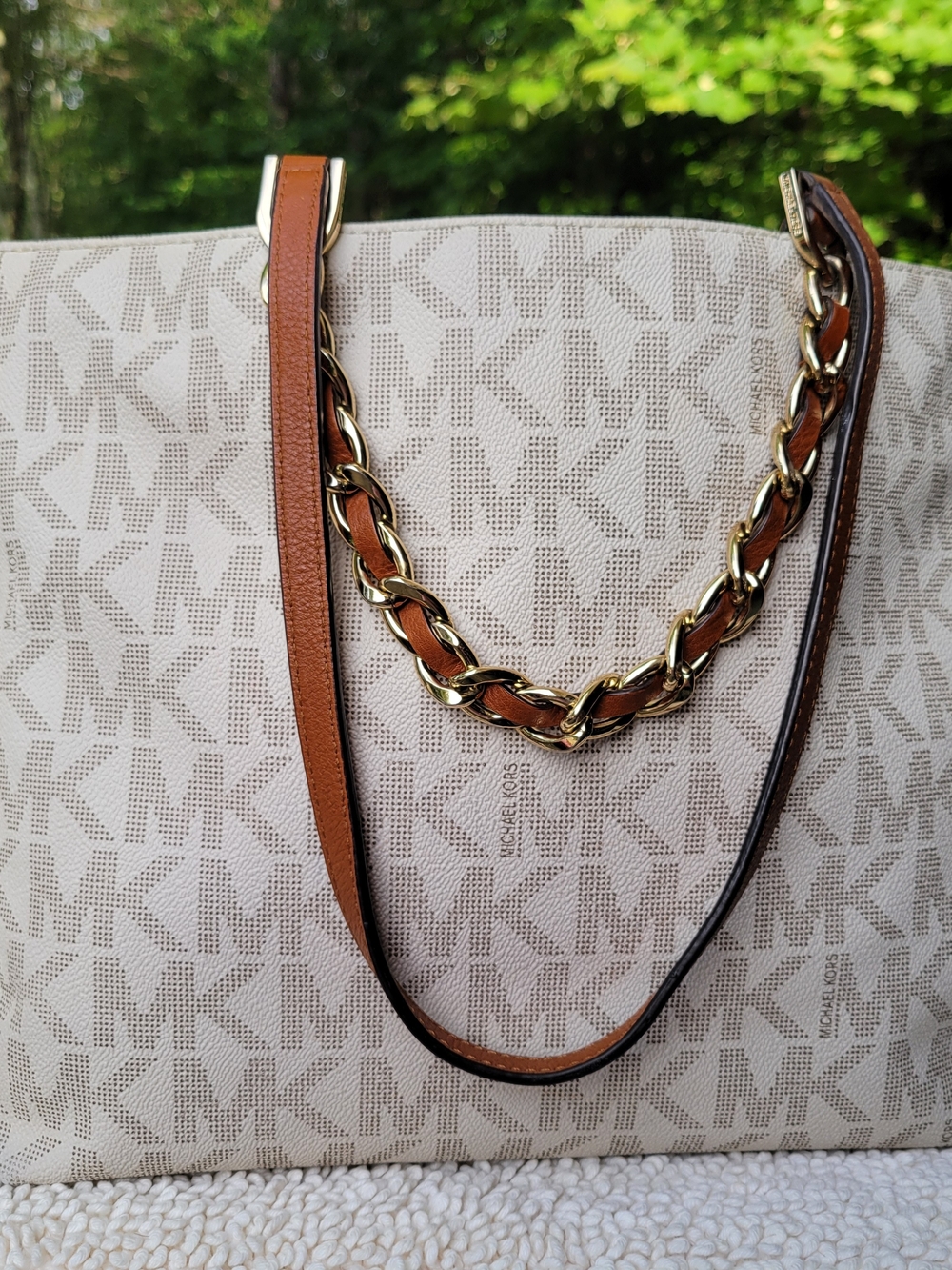 Michael Kors Beige MK Logo Satchel / Luxury Diaper Bag Mom Gift